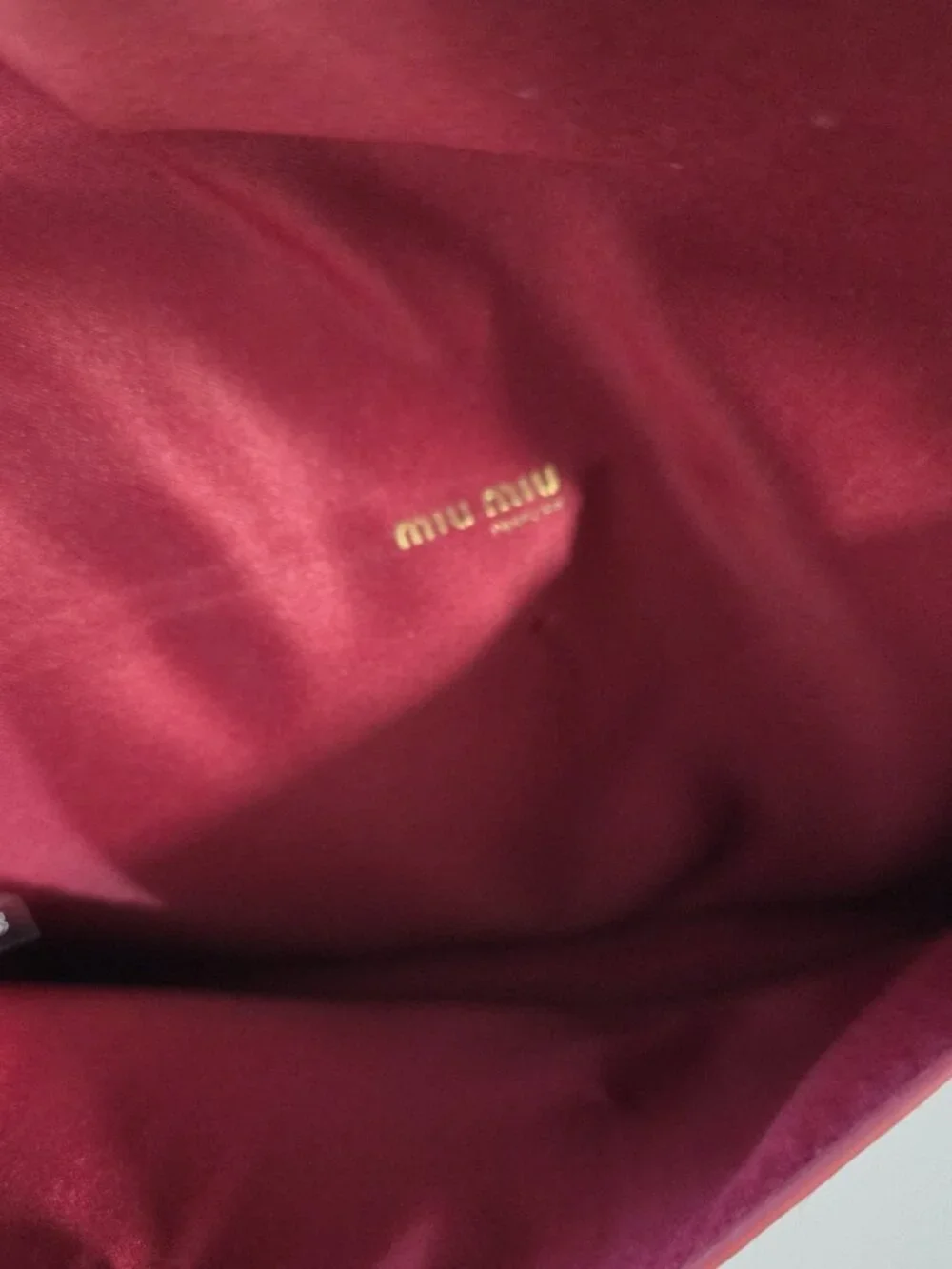 Miu Miu Red Patent Large Pouch Clutch Gold Latch With Box
